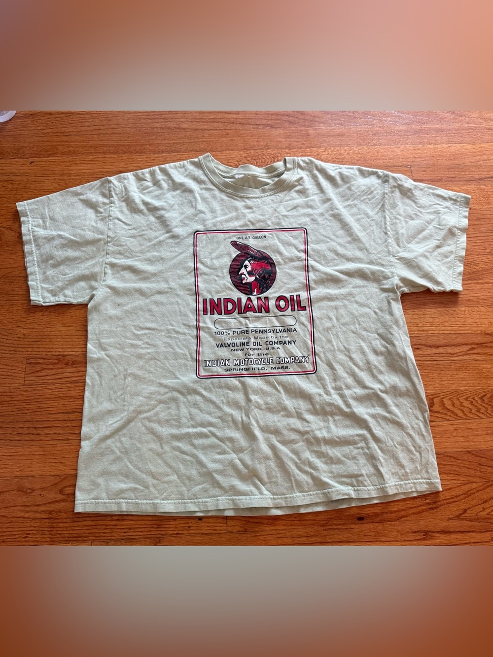 Vintage Indian Motorcycle MOTO Oil Can T-shirt made by the Valvoline Oil Company